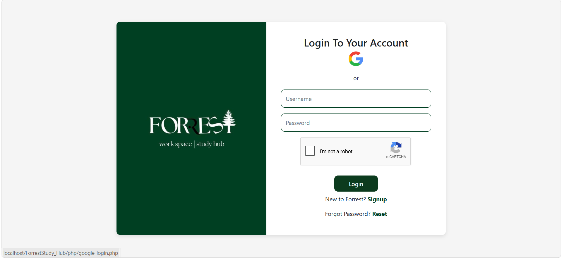 ForRest Study Hub login page