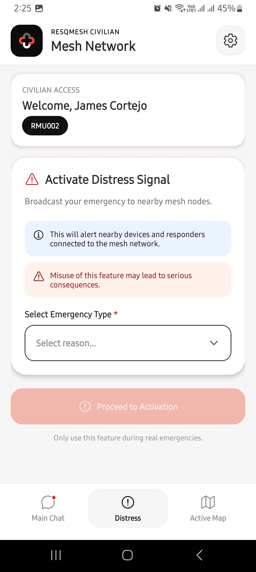 ResQMesh mobile app screenshot 2