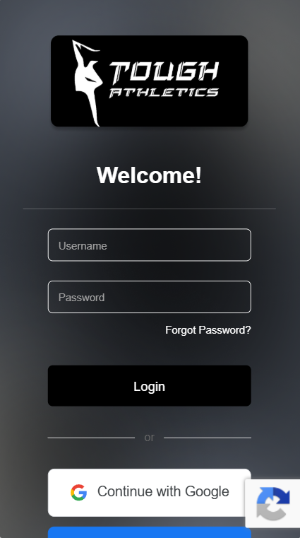 Tough Athletics member login screen