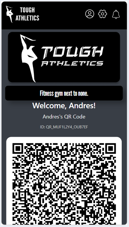 Tough Athletics member homepage with QR code
